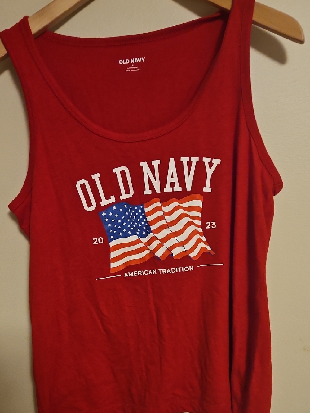 Old Navy Red Sleeveless Tank with American Flag Graphic